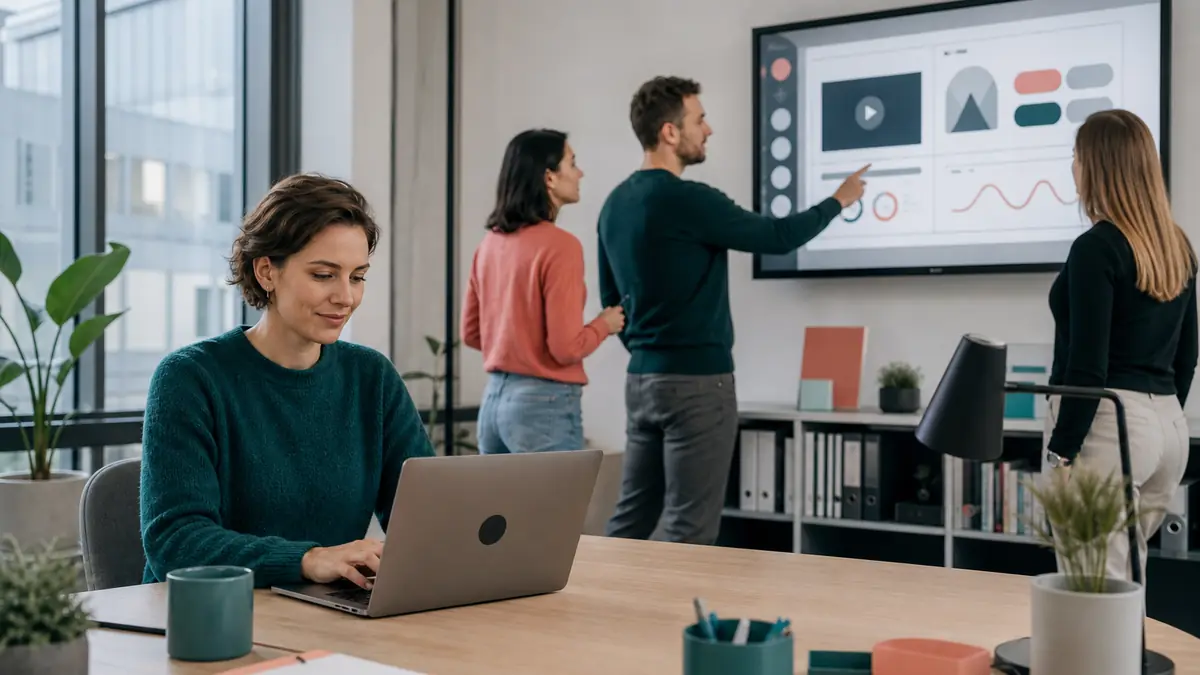 Onlinekurs-Anbieterin arbeitet mit einem Team an einer wachsenden Academy